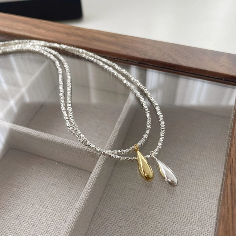 Minimalistische 925 Sterlingsilber Wassertropfen Anhänger Halskette Für Damen Zerkleinerte Silberkette Koreanischer Vintage Schmuck