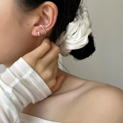 925 Sterlingsilber Ear Cuff Ohne Ohrloch Unregelmäßig Doppelschichtig Linie Ohrringe Minimalistisch Geometrisch Damen Schmuck