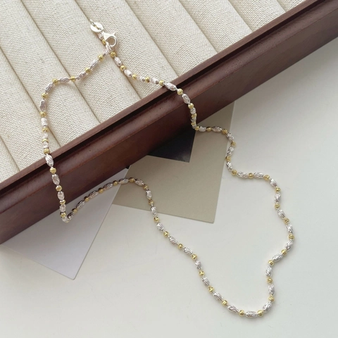 925 Sterling Silver Necklace Two Tone Gold Silver Olive Round Textured Bead Clavicle Chain For Women Minimalist Jewelry