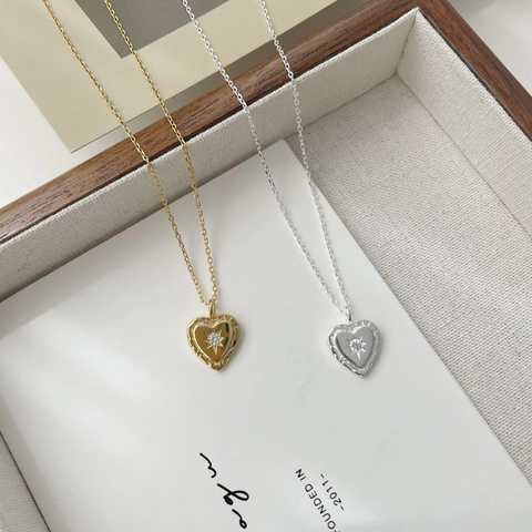Collana con Pendente a Cuore in Argento Sterling 925 Zirconia Moda Coreana Minimalista Catena da Clavicola Gioielli Donna Regalo