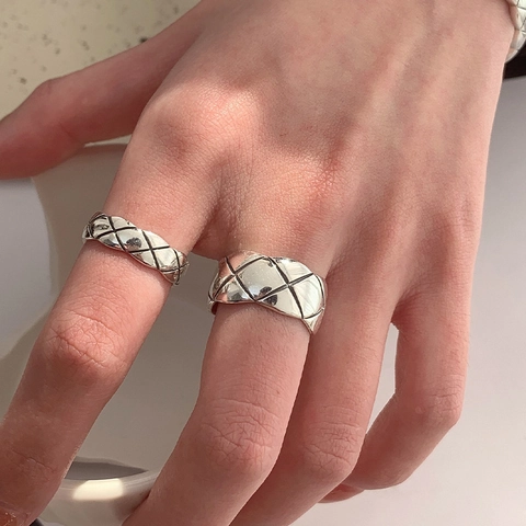 Anello Aperto Trapuntato in Argento Sterling S925 per Donna Uomo Anello a Fascia Geometrico Regolabile Vintage Gioielli Minimalisti
