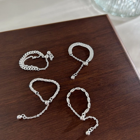925 Sterling Silver Double Layer Chain Sparkling Ring For Women Adjustable Tassel Korean Style Minimalist Finger Jewelry