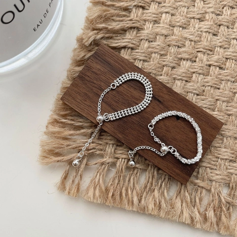 925 Sterling Silver Double Layer Chain Sparkling Ring For Women Adjustable Tassel Korean Style Minimalist Finger Jewelry