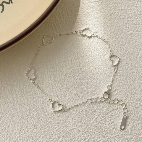 925 Sterling Zilver Zoet Hart Ketting Armband Minimalistisch Hol Kralenrand Verstelbaar Pols Link Sieraden Voor Vrouwen Meisjes Cadeau