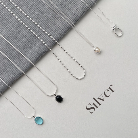 925 Sterling Silver Heart Black Agate Aquamarine Pendant Necklace Minimalist Geometric Clavicle Chain Jewelry For Women Gift