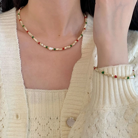 Vintage 925 Sterling Silver Beaded Necklace For Women With Freshwater Baroque Pearl Mother Of Pearl Shell Beads Jewelry