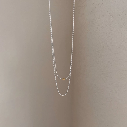 Minimalistische 925 Sterlingsilber Halskette Für Damen Gold Silber Kontrast Runde Perle Schlüsselbeinkette Chic Light Luxury Ins Stil Schmuck