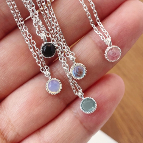 925 Sterlingsilber Naturkristallstein Anhänger Halskette Minimalistische Mini Runde Edelstein Schlüsselbeinkette Für Damen Schmuck