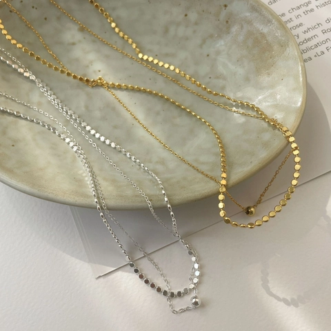 Collana a Doppio Strato in Argento Sterling 925 da Donna Catena a Dischi Minimalista Pendente a Sfera Tonda Gioielli Chic