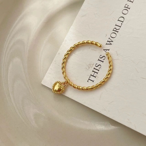 925 Sterling Zilveren Ring Gedraaide Touwband Harthangertje Verstelbare Open Ring Koreaanse Stijl Minimalistische Sieraden