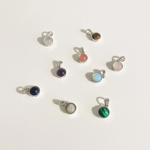 S925 Sterling Silver Gemstone Pendant For Women Minimalist Malachite Amethyst Rose Quartz Agate Round Geometric Jewelry Gift