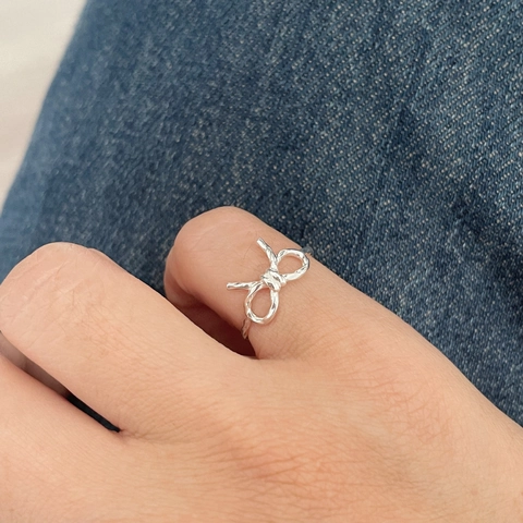Minimalistischer 925 Sterlingsilber Schleifen Ring Für Damen Süß Verstellbar Gedrehtes Band Dekorativer Täglicher Schmuck