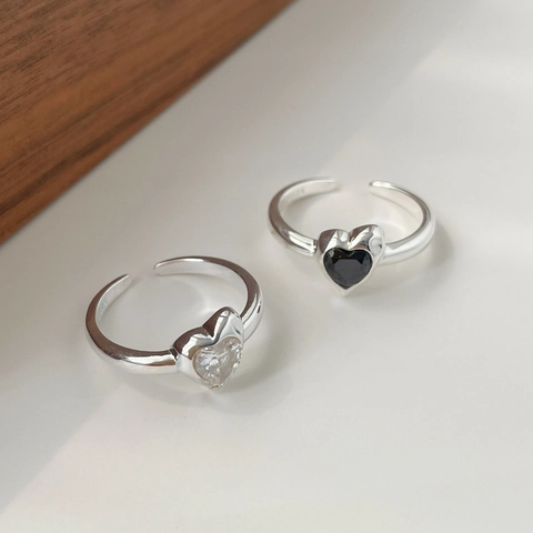 S925 Sterling Zilveren Hartvormige Open Ring Voor Dames Verstelbaar Minimalistisch Ingelegde Zirkonia Mode Sieraden
