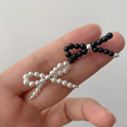 925 Sterlingsilber Schleife Ohrstecker Für Damen Koreanisch Minimalistisch Künstliche Perle Schwarzer Achat Perlen Schleife Ohrringe Schmuck Geschenk