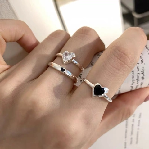S925 Sterling Zilveren Hartvormige Open Ring Voor Dames Verstelbaar Minimalistisch Ingelegde Zirkonia Mode Sieraden