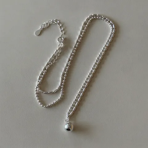 925 Sterling Silver Necklace With Round Ball Pendant Minimalist Mirror Polished Bead Chain Jewelry For Women Elegant