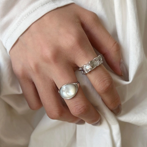 Bague en Argent Sterling 925 Ovale Coquille pour Femmes Minimaliste Géométrique Ouverte Réglable Élégant Bijoux Cadeau