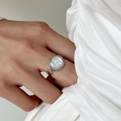 Bague en Argent Sterling 925 Ovale Coquille pour Femmes Minimaliste Géométrique Ouverte Réglable Élégant Bijoux Cadeau