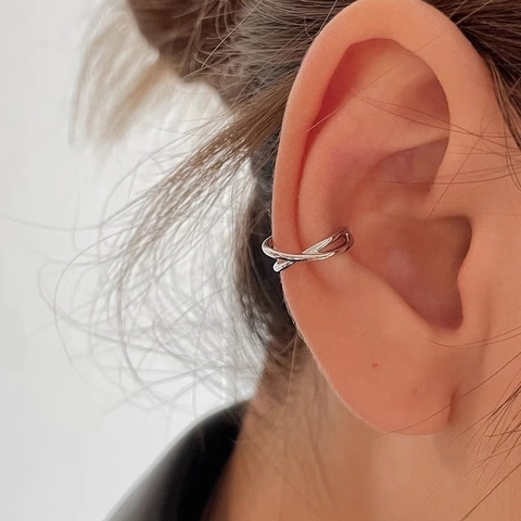Minimalist 925 Sterling Silver Ear Cuff For Women X Shaped Double Layer Cross Ear Clip No Piercing Geometric Jewelry Gift