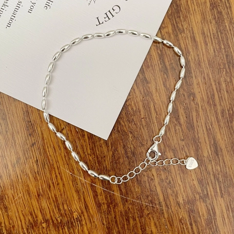S925 Sterling Silver Minimalist Bead Bracelet For Women Oval Rice Beads Heart Charm Adjustable Jewelry Gift