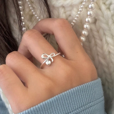 Minimalistischer 925 Sterlingsilber Schleife Offener Verstellbarer Ring Für Damen Süßer Koreanischer Stil Mode Schmuck Geschenk