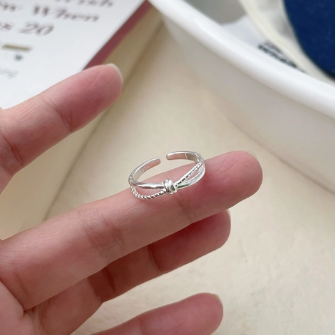 Anillo Ajustable Abierto de Plata de Ley 925 Con Nudo Retorcido Minimalista Joyas Geométricas Elegantes Para Mujer Diario