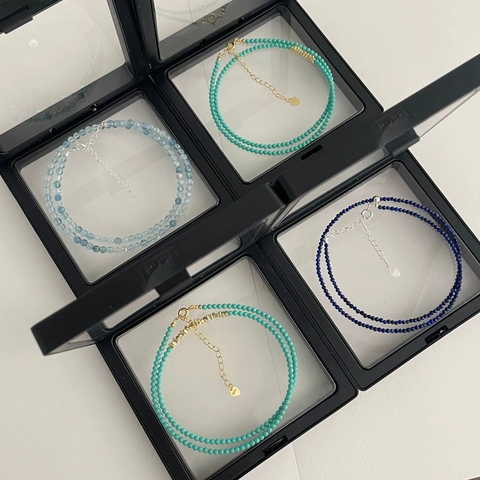 925 Sterling Silver Beaded Necklace For Women Natural Stone Aquamarine Lapis Lazuli Turquoise Butterfly Pendant Clavicle Chain Jewelry Gift