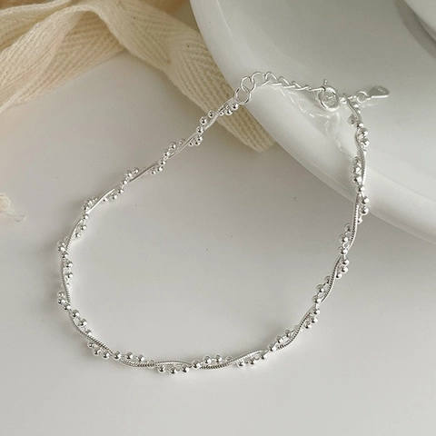 Koreanischer Stil S925 Sterling Silber Armband Für Damen Minimalistisch Doppelschichtig Gedrehte Kette Mit Kleinen Perlen Schmuck
