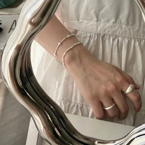 Koreanischer Stil S925 Sterling Silber Armband Für Damen Minimalistisch Doppelschichtig Gedrehte Kette Mit Kleinen Perlen Schmuck