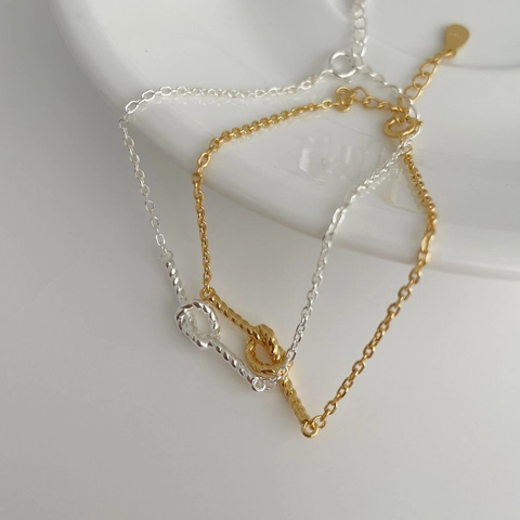 French Style 925 Sterling Silver Twisted Knot Heart Bracelet For Women Minimalist Adjustable Chain Fashion Commute Jewelry