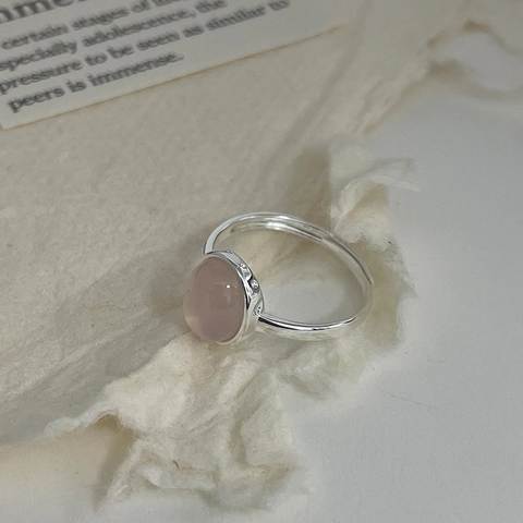 S925 Sterlingsilber Oval Rosa Chalcedon Ring Für Damen Einfach Verstellbarer Offener Fingerring Mode Schmuck Geschenk