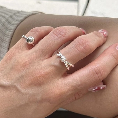Anillo de Nudo de Plata de Ley 925 Minimalista Moderno para Mujer Elegante Anillo de Dedo Abierto Ajustable Accesorio de Joyería