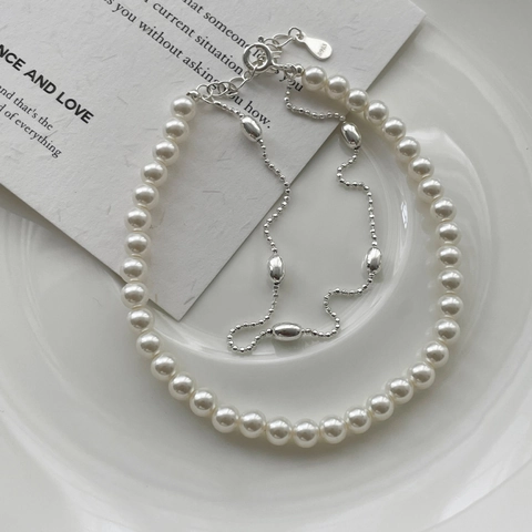 Bracciale S925 in Argento Sterling con Perle a Doppio Strato Per Donna Minimalista Elegante con Catena di Perle Artificiali Gioielli Regalo