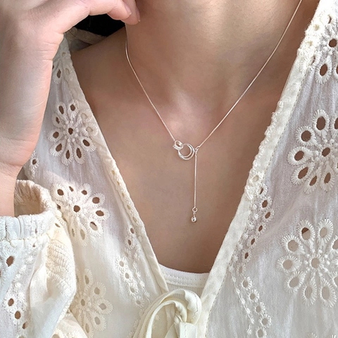 925 Sterlingsilber Ineinandergreifende Doppelkreis Anhänger Halskette Für Damen Minimalistische Planetenring Schlüsselbeinkette Schmuck