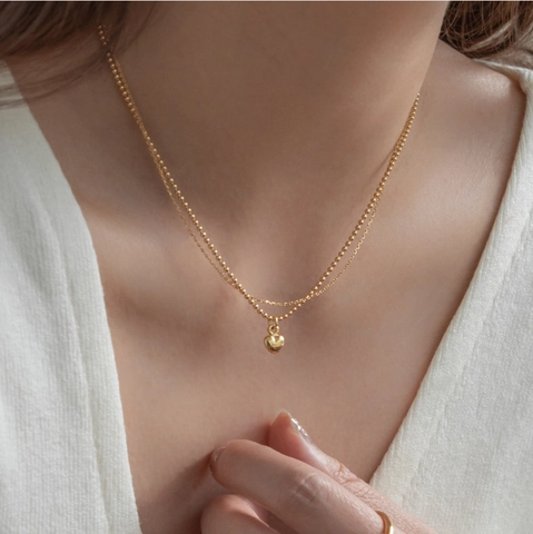 S925 Sterlingsilber Doppelschichtige Herz Anhänger Halskette Für Damen Minimalistisch Ins Stil Kugelkette Gold Silber Schmuck