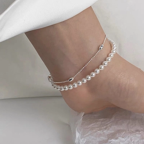 Bracciale S925 in Argento Sterling con Perle a Doppio Strato Per Donna Minimalista Elegante con Catena di Perle Artificiali Gioielli Regalo
