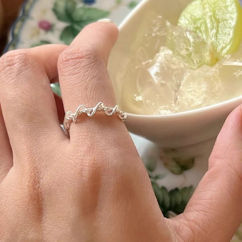 S925 Sterlingsilber Geflochtene Welle Offener Ring Für Damen Minimalistisch Verstellbar Geometrisch Fingerring Modeschmuck