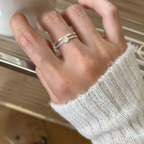 925 Sterlingsilber Doppelschicht Perlen Offener Ring Für Damen Minimalistisch Zirkonia Verstellbar Geometrisch Fingerring Schmuck Geschenk