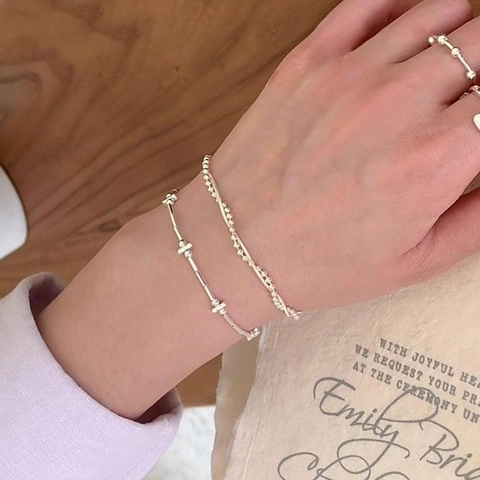 Bracciale in Argento Sterling 925 a Forma di Bambù per Donna Bracciale Minimalista con Perle e Ciondolo a Cuore Regalo Gioielli