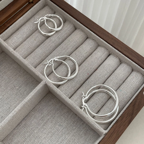 Pendientes de Aro Redondos de Plata de Ley S925 para Mujer Hebilla de Oreja Pulida Geométrica Minimalista Joyería de Moda