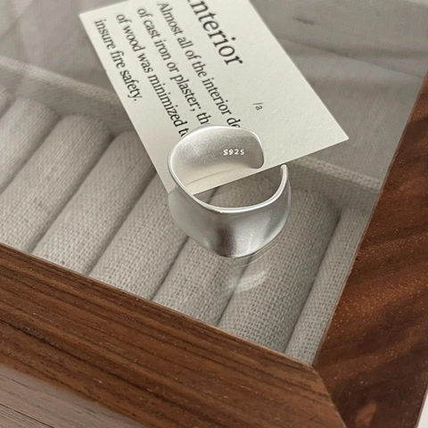 S925 Sterling Silver Matte Open Ring For Women Irregular Wave Minimalist Adjustable Wide Band Fashion Finger Jewelry Gift