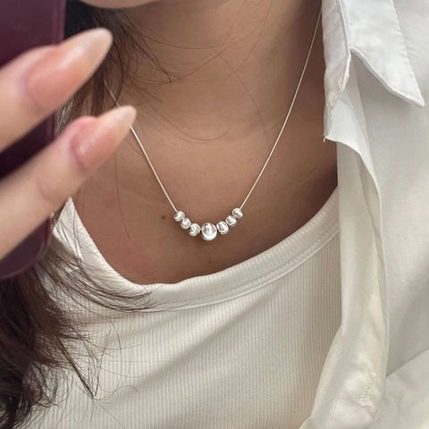 Collana con Perline Graduate in Argento Sterling 925 per Donna Catena a Serpente Minimalista Girocollo con Perline Lucide Lusso Leggero