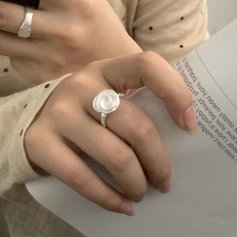 S925 Sterling Silver Rose Flower Open Ring For Women Vintage Minimalist Matte Silver Floral Adjustable Fashion Jewelry Ring