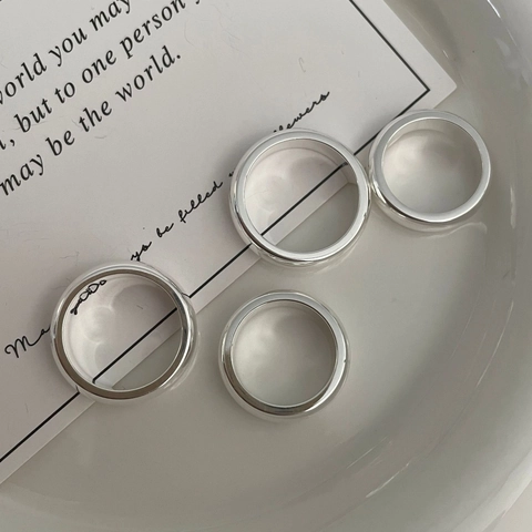 925 Sterling Silver Minimalist Polished Band Ring For Women Vintage Geometric Rounded Design Glossy Finger Ring Jewelry Accessory
