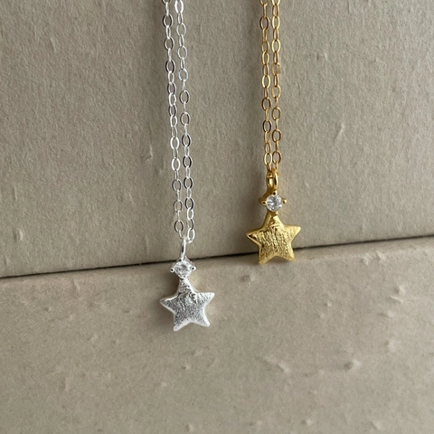 Collar Con Colgante De Estrella De Plata De Ley 925 Para Mujer Zirconia Minimalista Textura Cepillada Joyería Estilo Coreano Elegante