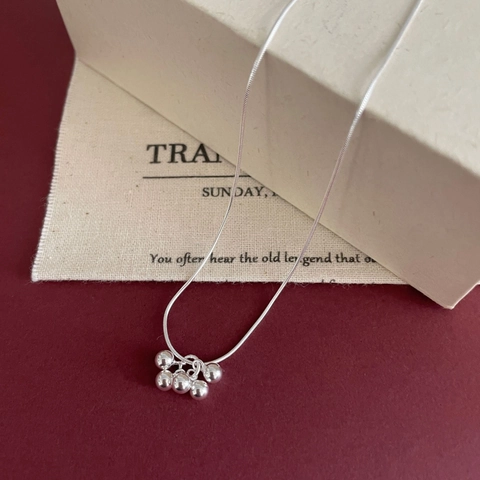 925 Sterling Silver Ball Cluster Necklace For Women Minimalist Snake Chain Grape Shape Pendant High Polish Jewelry Gift