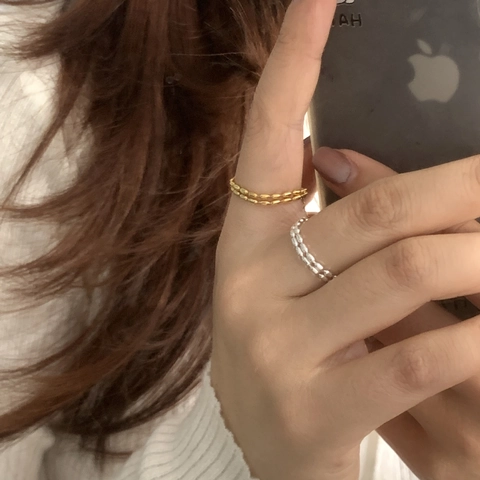 S925 Sterling Silver Double Layer Beaded Chain Ring Women French Style Wave Sparkling Adjustable Open Ring Minimalist Fine Jewelry