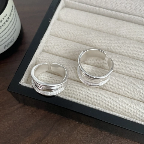 Minimalist S925 Sterling Silver Open Rings For Women Irregular Wavy Double Layer Texture Fashion Adjustable Finger Rings Jewelry