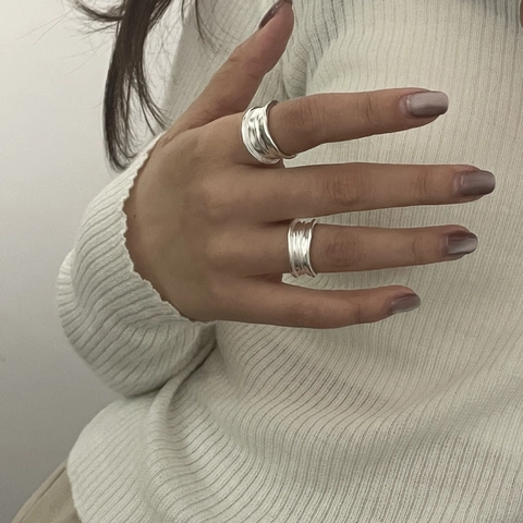 Minimalist S925 Sterling Silver Open Rings For Women Irregular Wavy Double Layer Texture Fashion Adjustable Finger Rings Jewelry