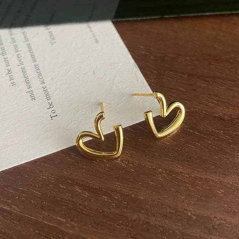 S925 Sterling Zilveren Onregelmatige Hart Oorknopjes Minimalistische Holle Geometrische Goud Zilver Vergulde Oorbellen Dames Sieraden